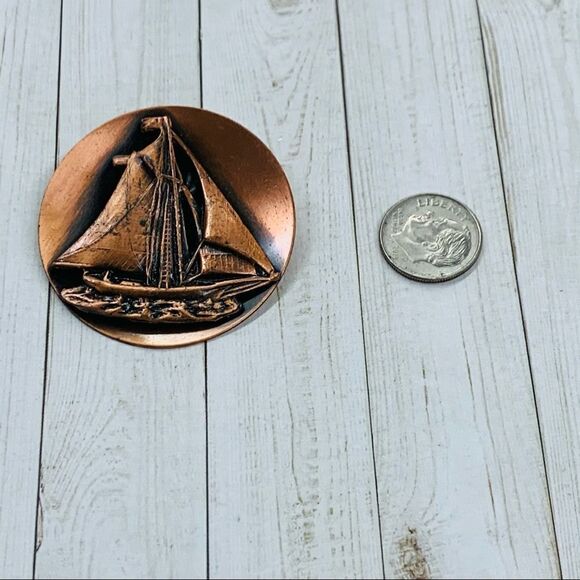 Copper Ship Brooch - Picture 1 of 2